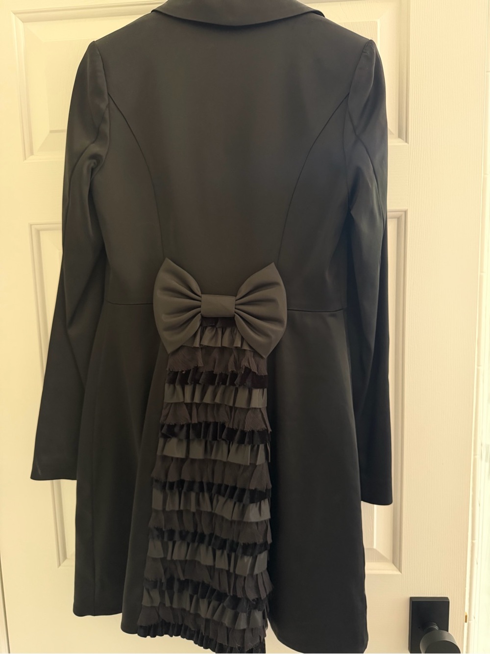 Betsey Johnson Black Trench Coat with Bow & Ruffle Back